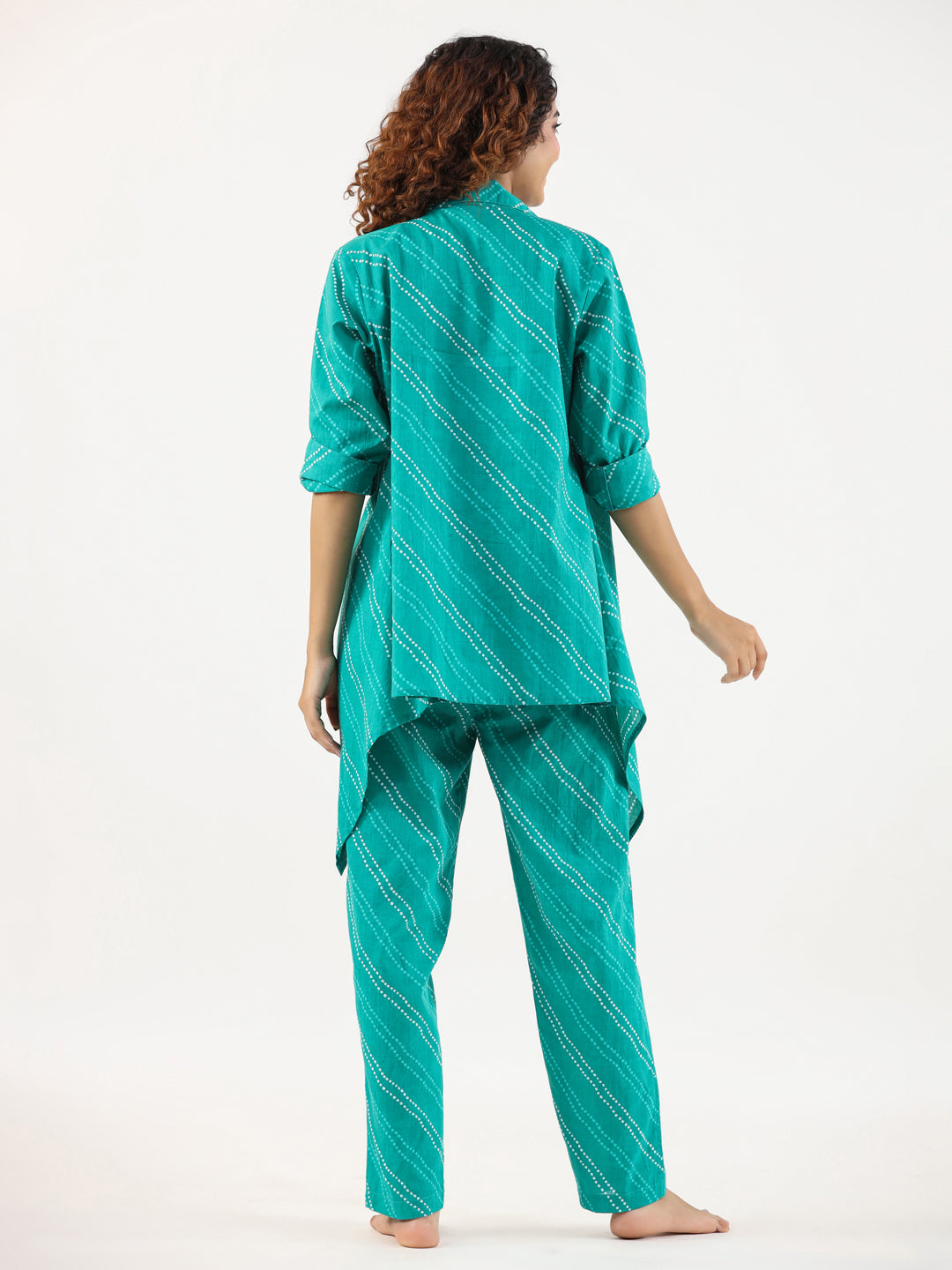 Turquoise Bhandej Cotton 3 peice Co-ord set - SanskrutiHomes 