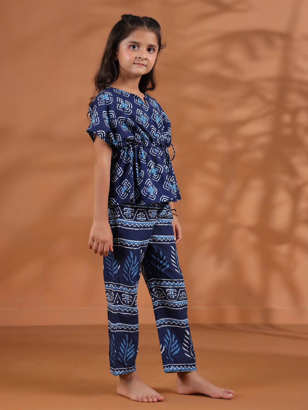 Blue Floral Printed Cotton Night Suit for Kids