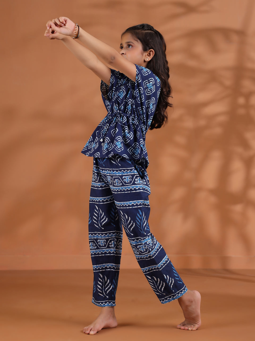 Blue Floral Printed Cotton Night Suit for Kids