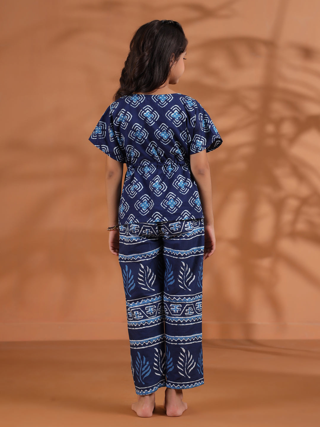 Blue Floral Printed Cotton Night Suit for Kids - SanskrutiHomes 