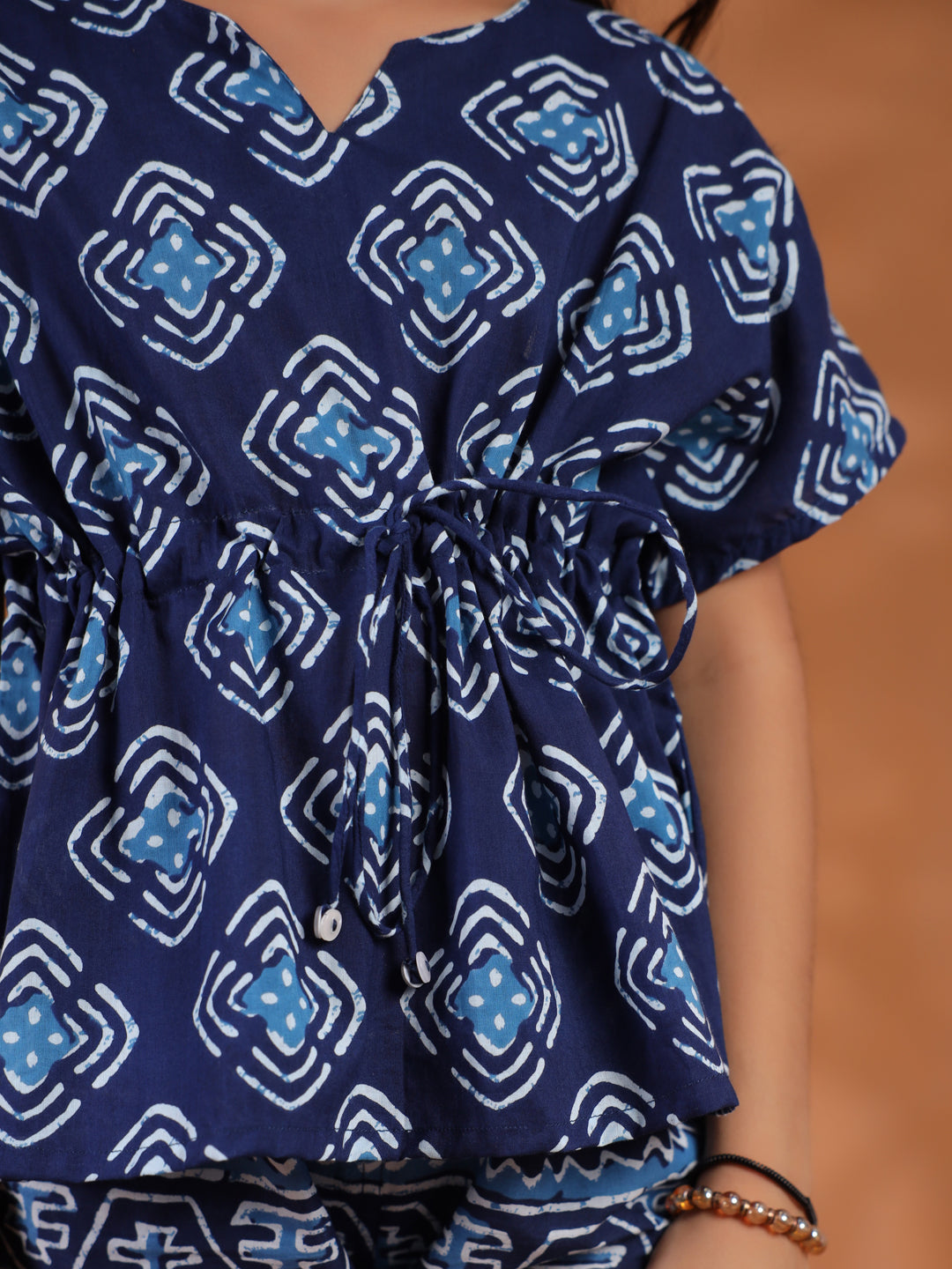 Blue Floral Printed Cotton Night Suit for Kids
