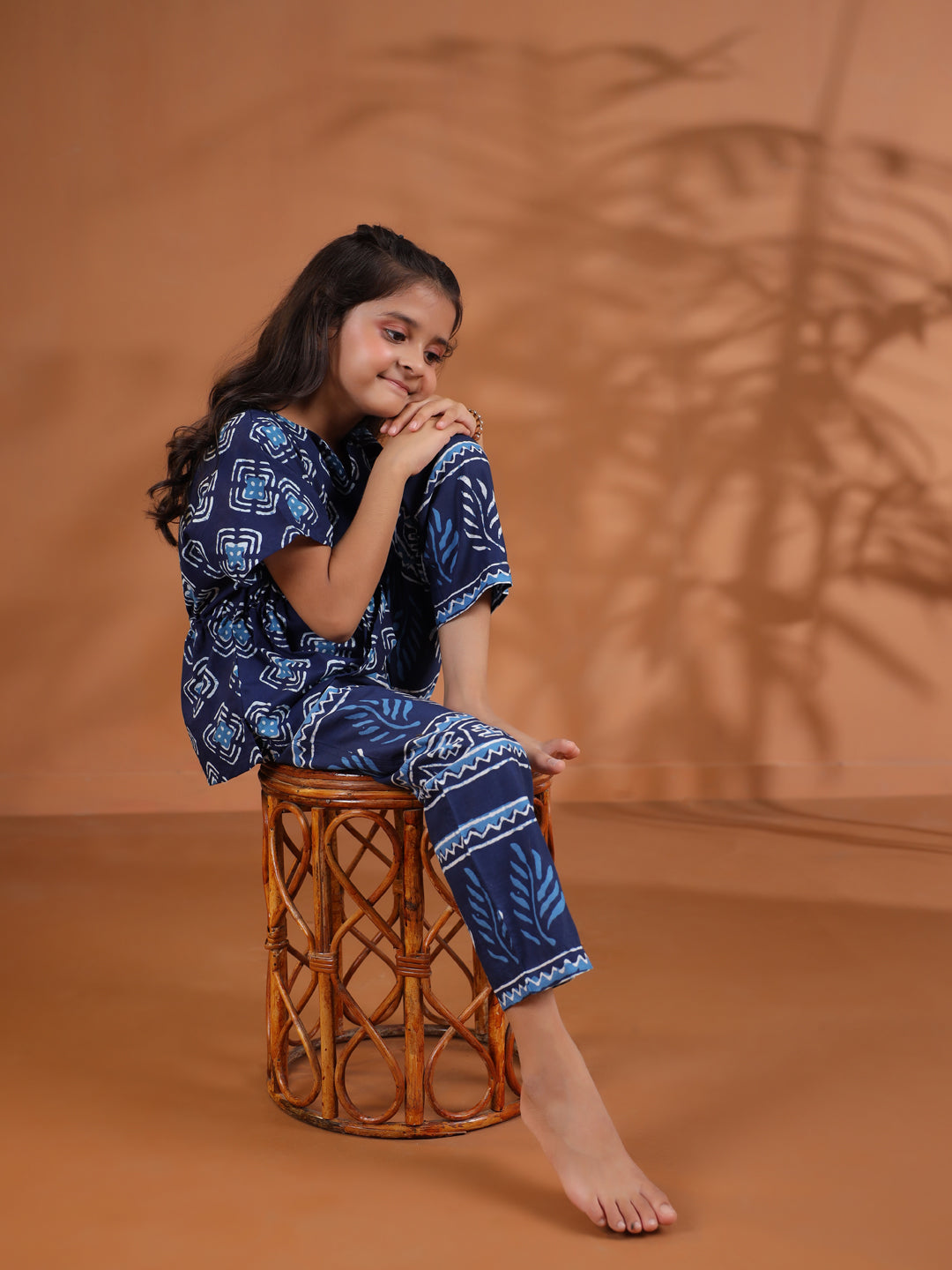 Blue Floral Printed Cotton Night Suit for Kids