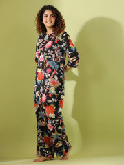 Black floral  print loungewear set