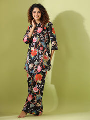 Black floral  print loungewear set