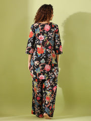 Black floral  print loungewear set