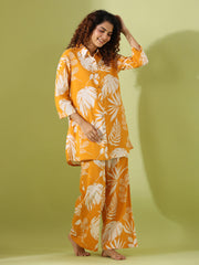 Yellow leaf Printed pure cotton co-ord set