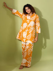 Yellow leaf Printed pure cotton co-ord set