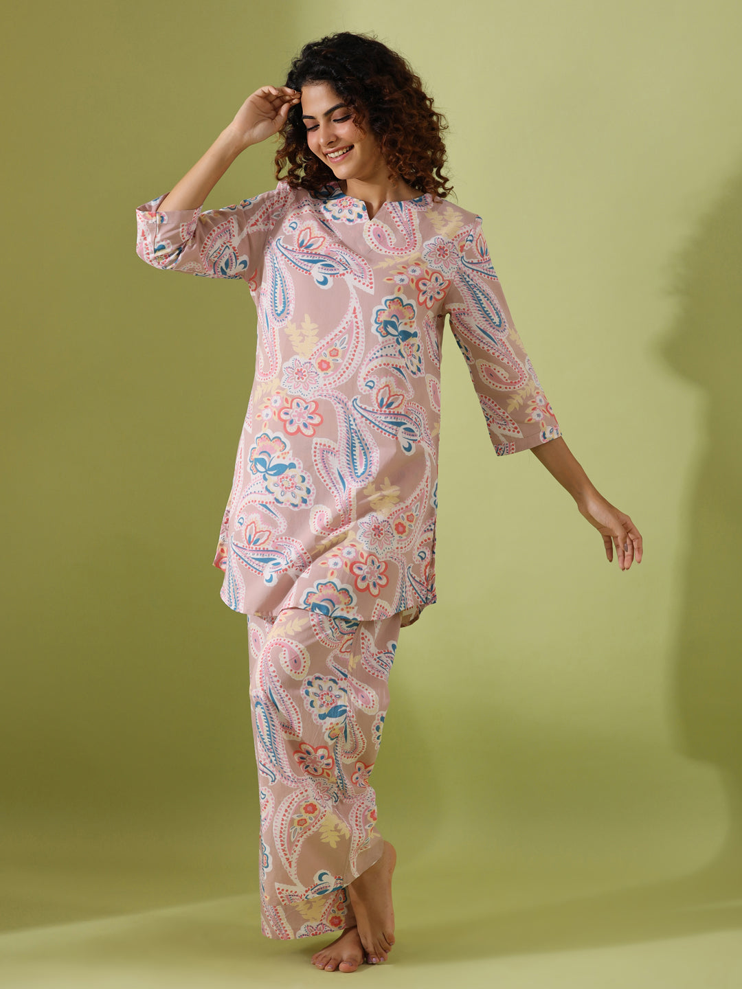 Beige  Paisley  print loungewear set