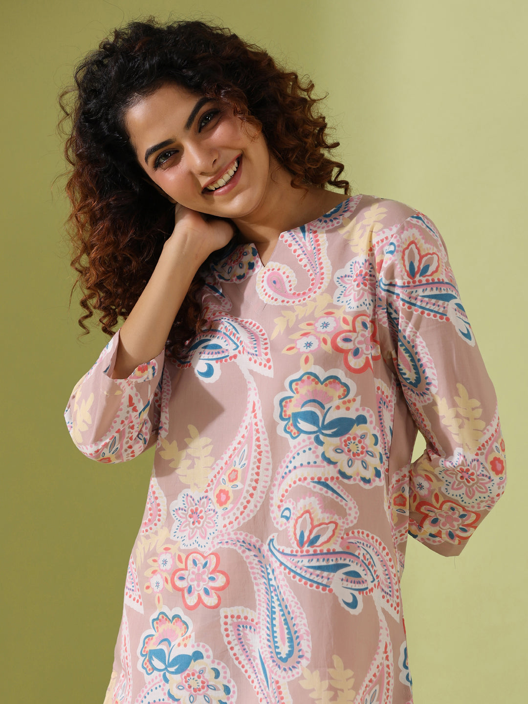 Beige  Paisley  print loungewear set