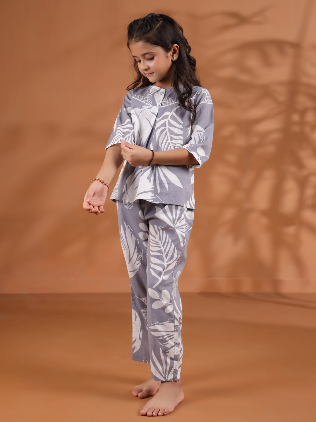 Flower Printed Round Neck Night Suit Set