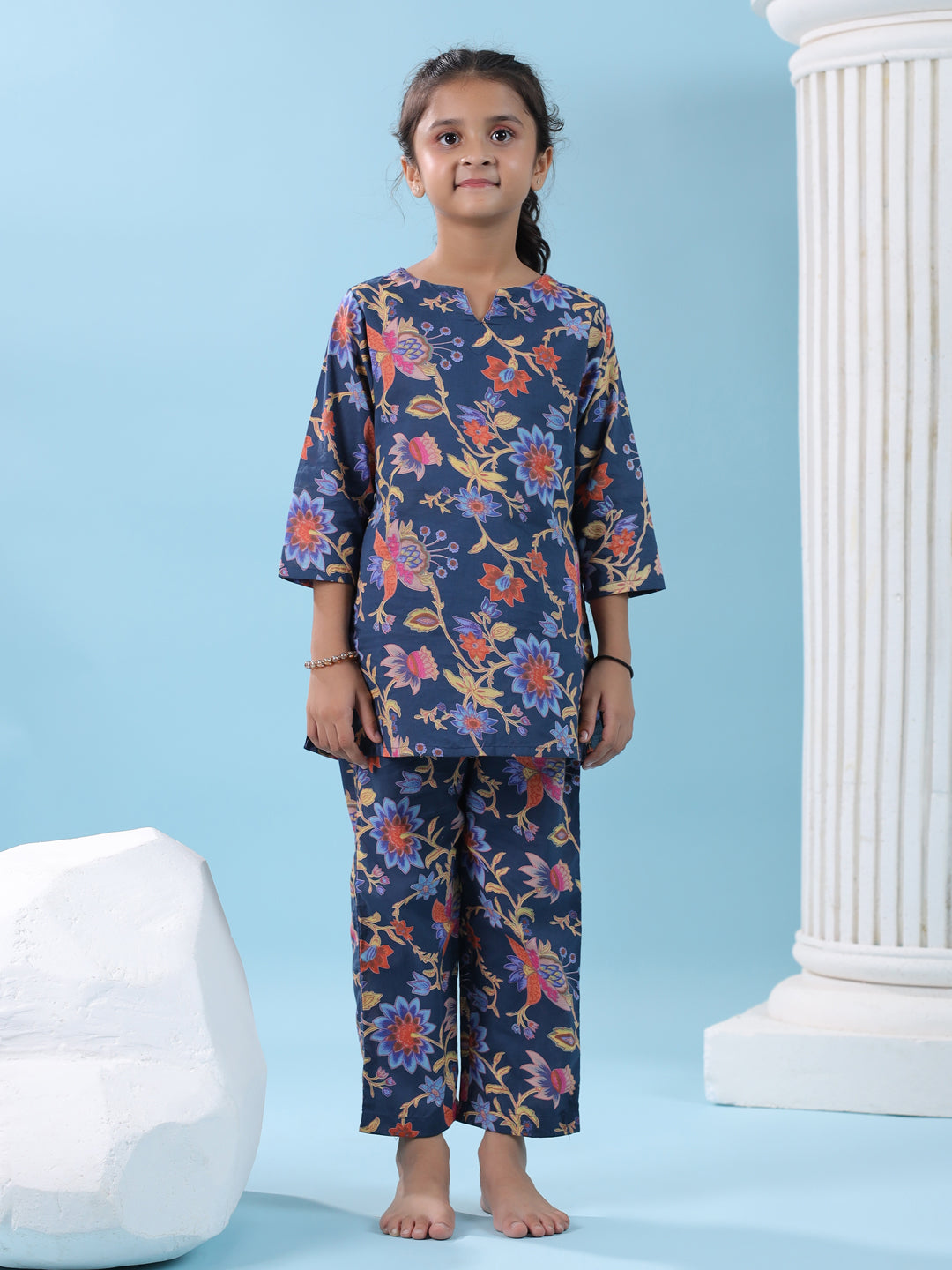 Blue Flower Printed Night Suit Set