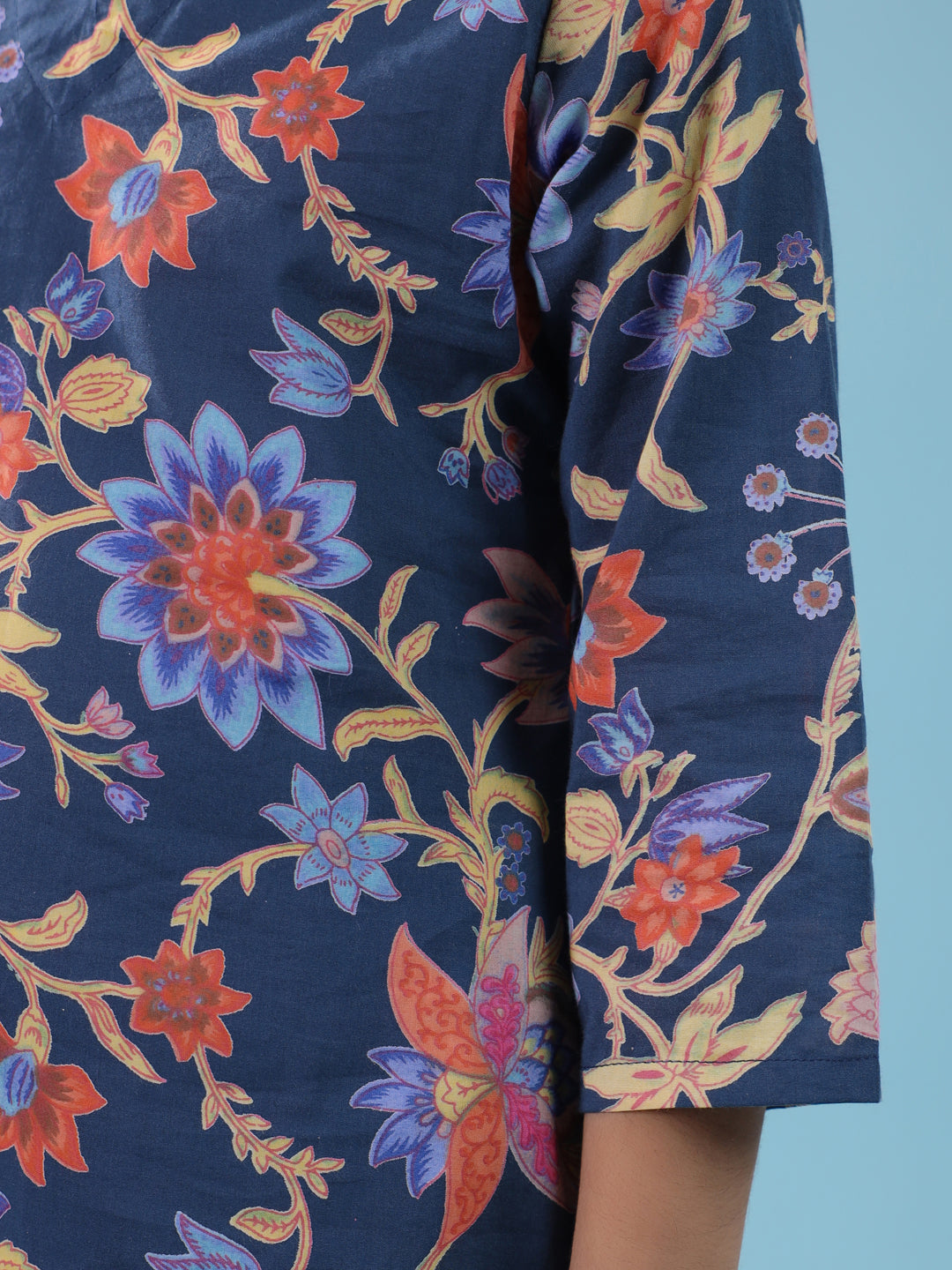 Blue Flower Printed Night Suit Set - SanskrutiHomes 