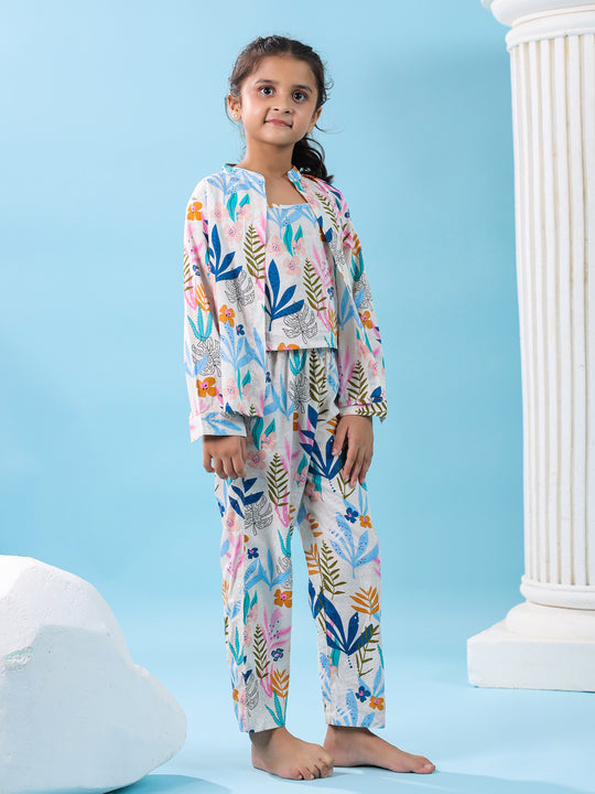 Set of 3 Floral Printed Kids Night Suit