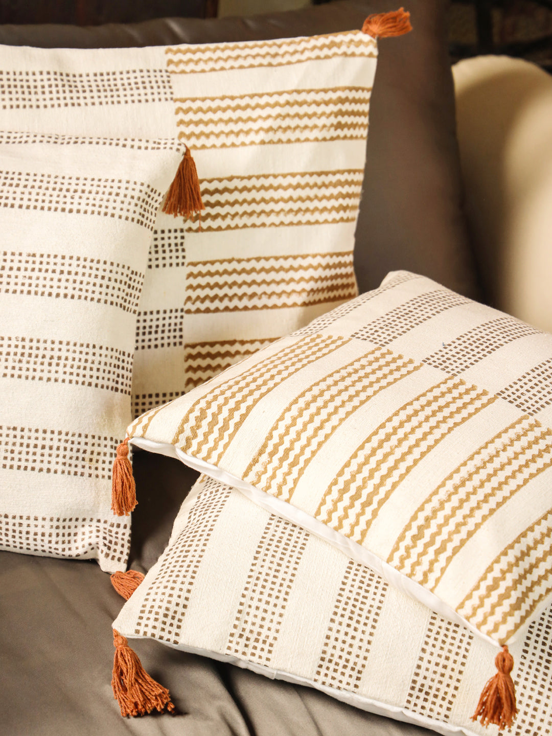 Cotton Brown Colour Geometric Cushion Covers