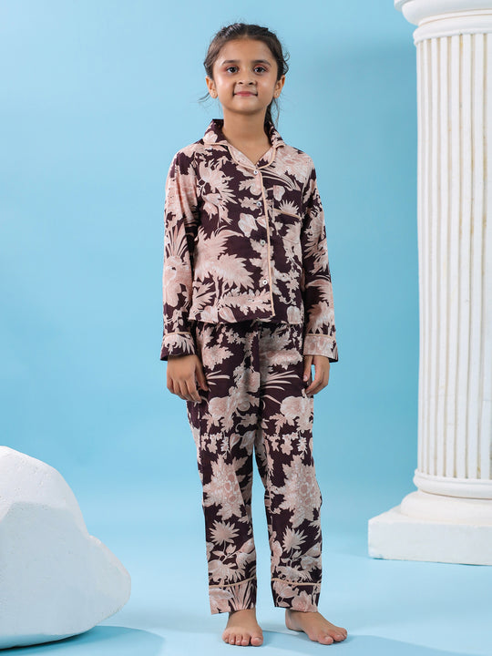 Floral Printed Full Sleeve Night Suit Set