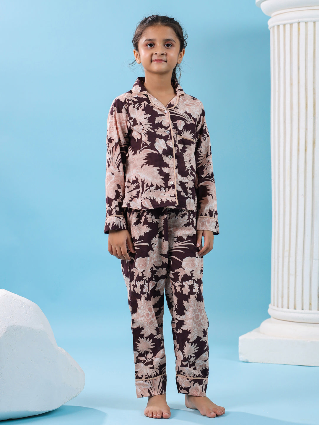Floral Printed Full Sleeve Night Suit Set