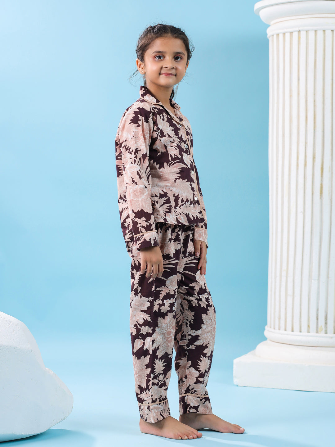 Floral Printed Full Sleeve Night Suit Set