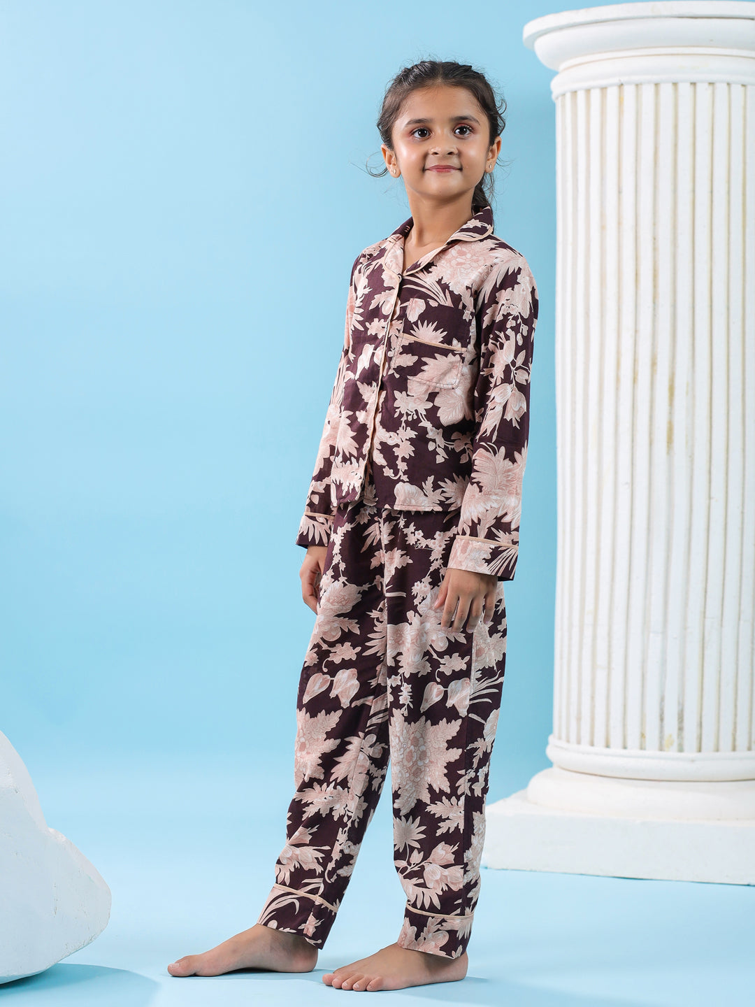 Floral Printed Full Sleeve Night Suit Set