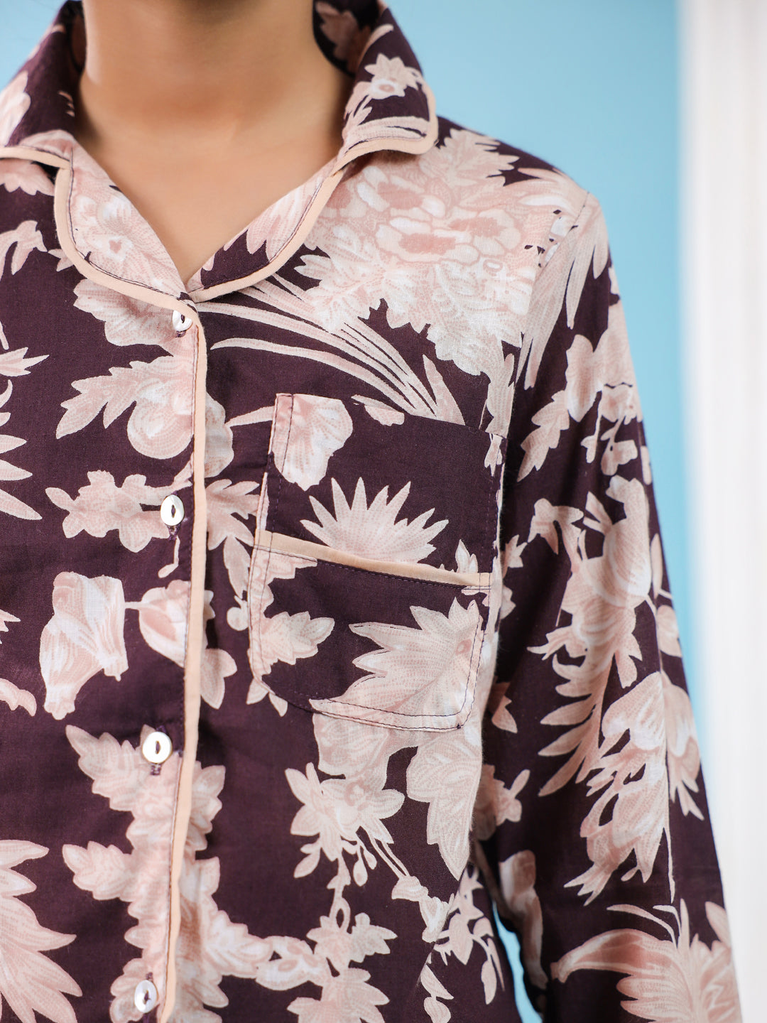 Floral Printed Full Sleeve Night Suit Set