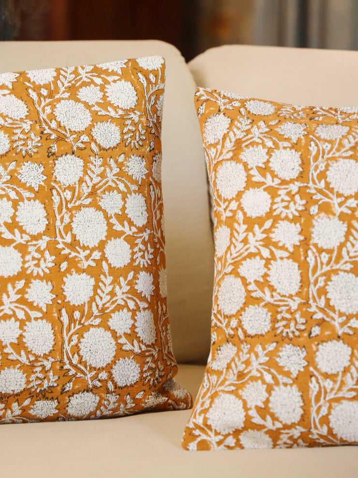 Cotton Orange Colour Floral Cushion Covers