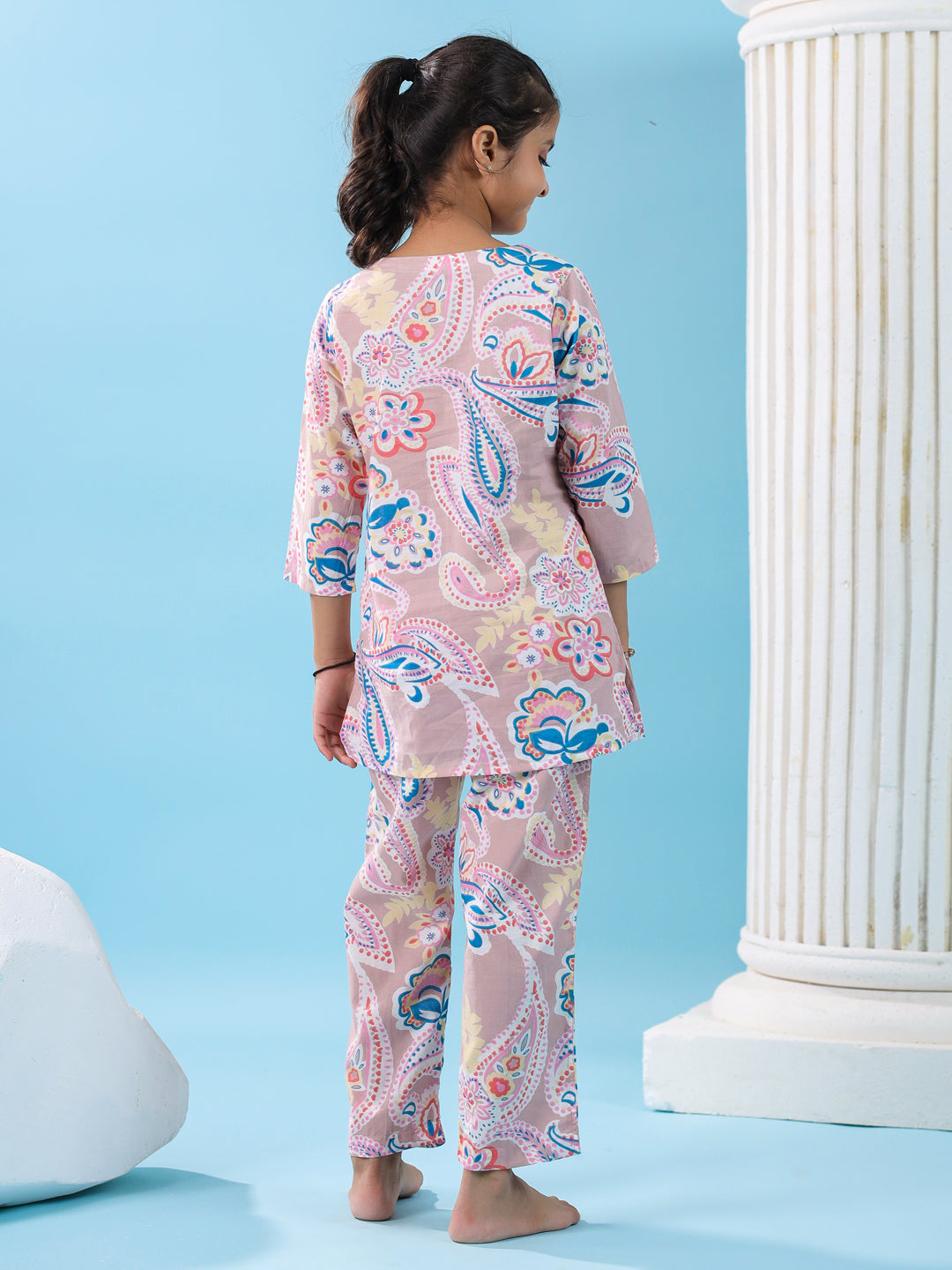 Pink Flower Printed Night Suit Set