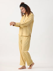 Beige Solid Night Suit