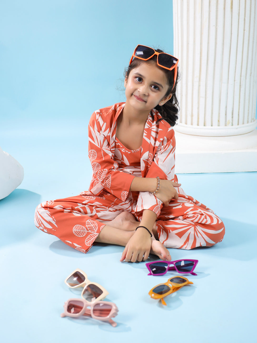 Set Of 3 Floral Cotton Night Suit Set