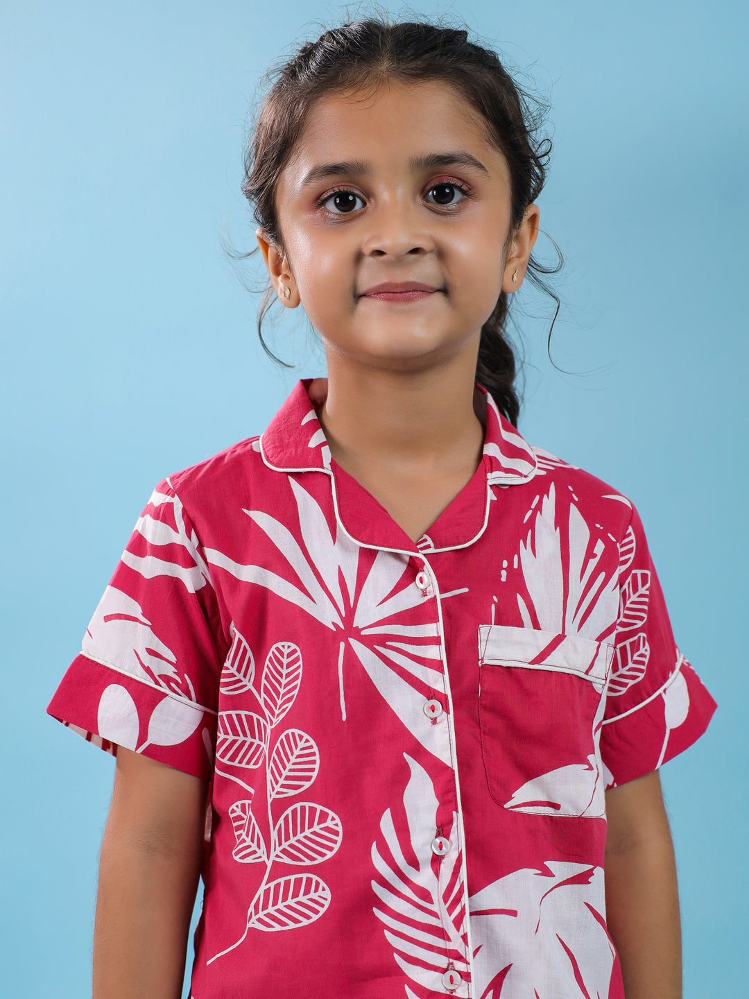 Pink Floral Cotton Night Suit for Kids - SanskrutiHomes 