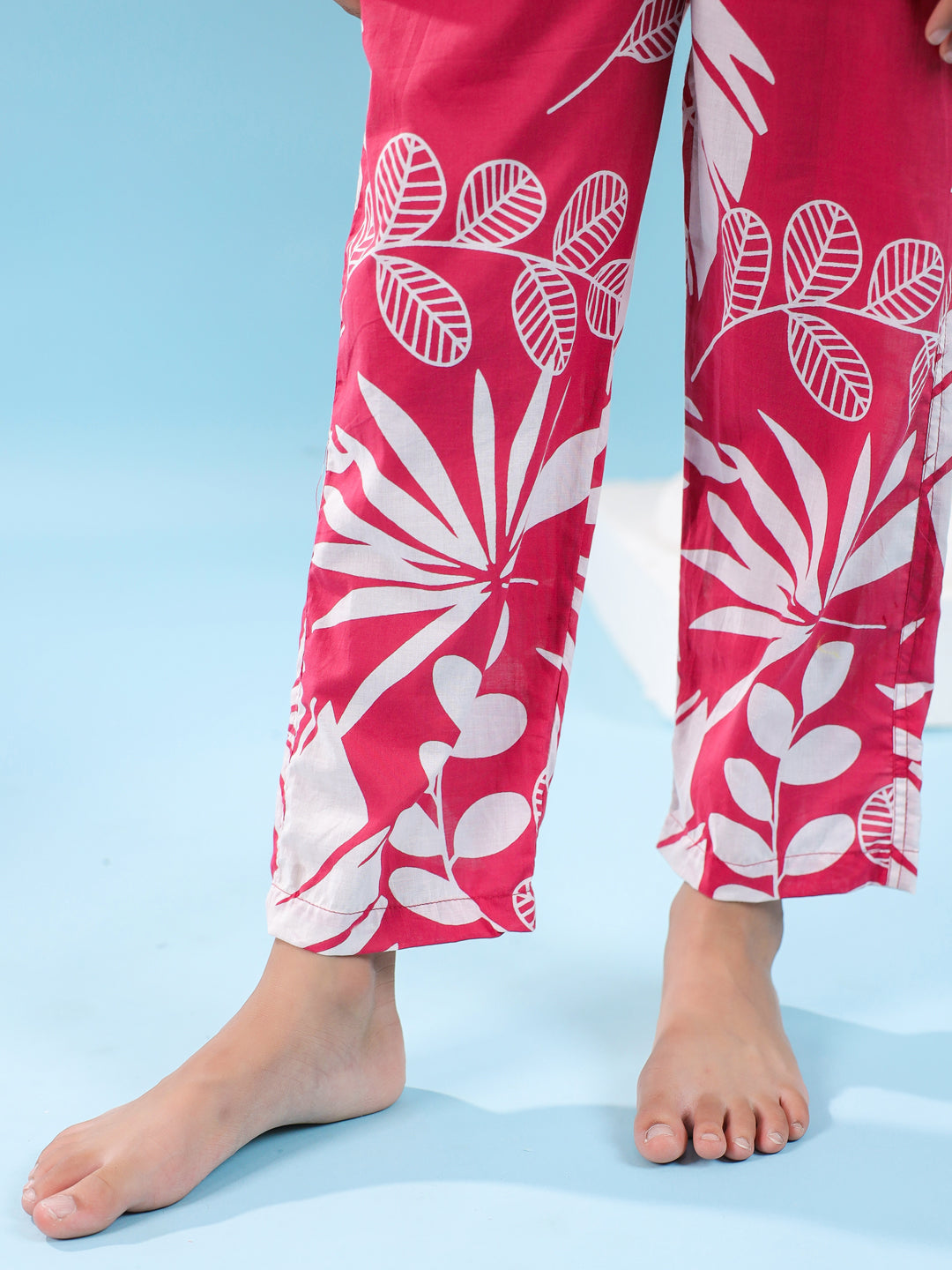 Pink Floral Cotton Night Suit for Kids - SanskrutiHomes 