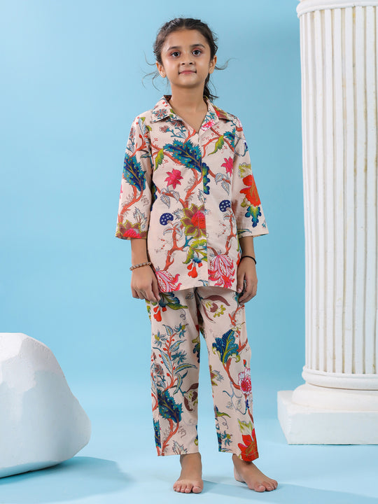 Multi Flower Printed Cotton Night Suit Set