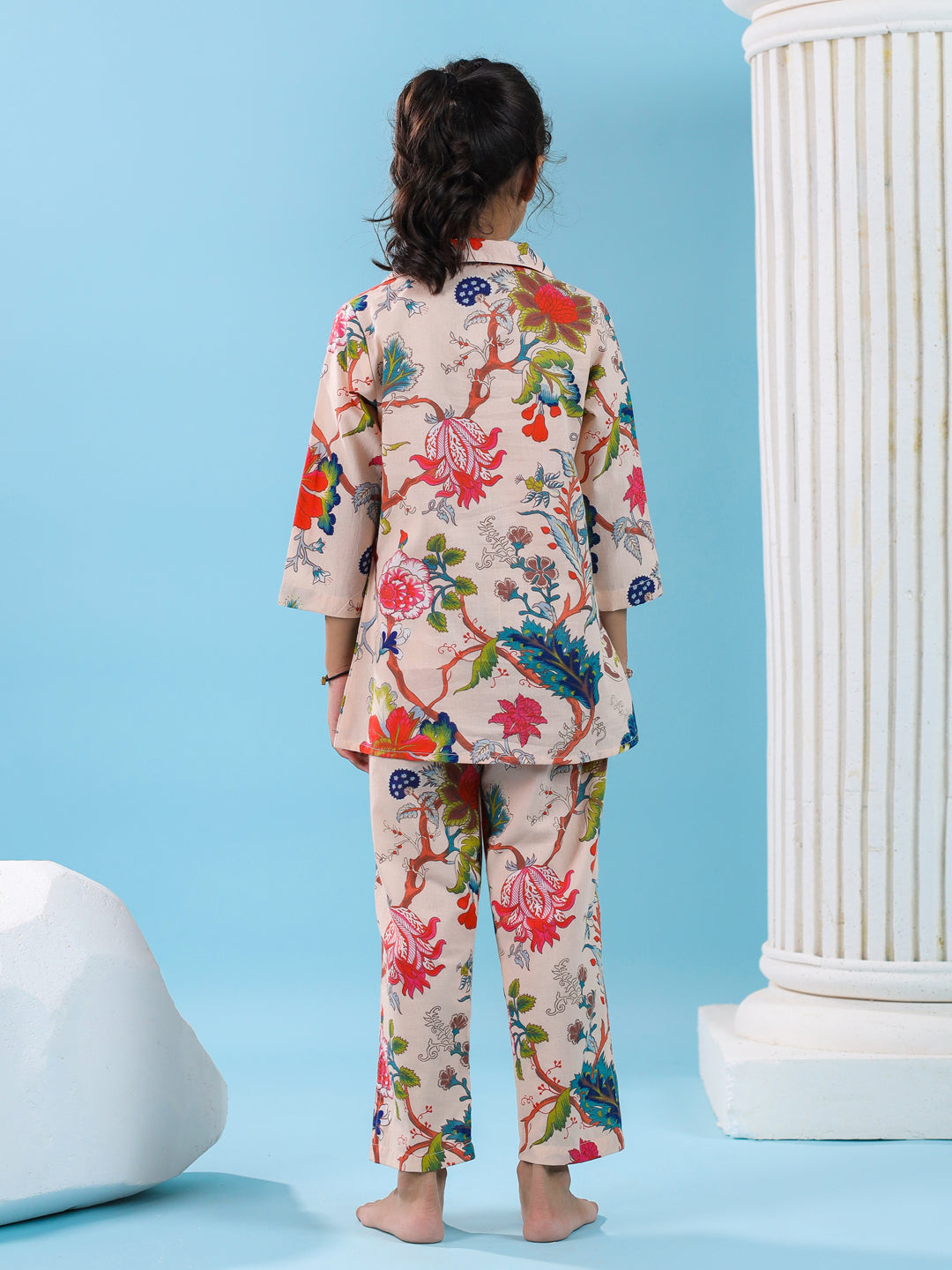 Multi Flower Printed Cotton Night Suit Set - SanskrutiHomes 