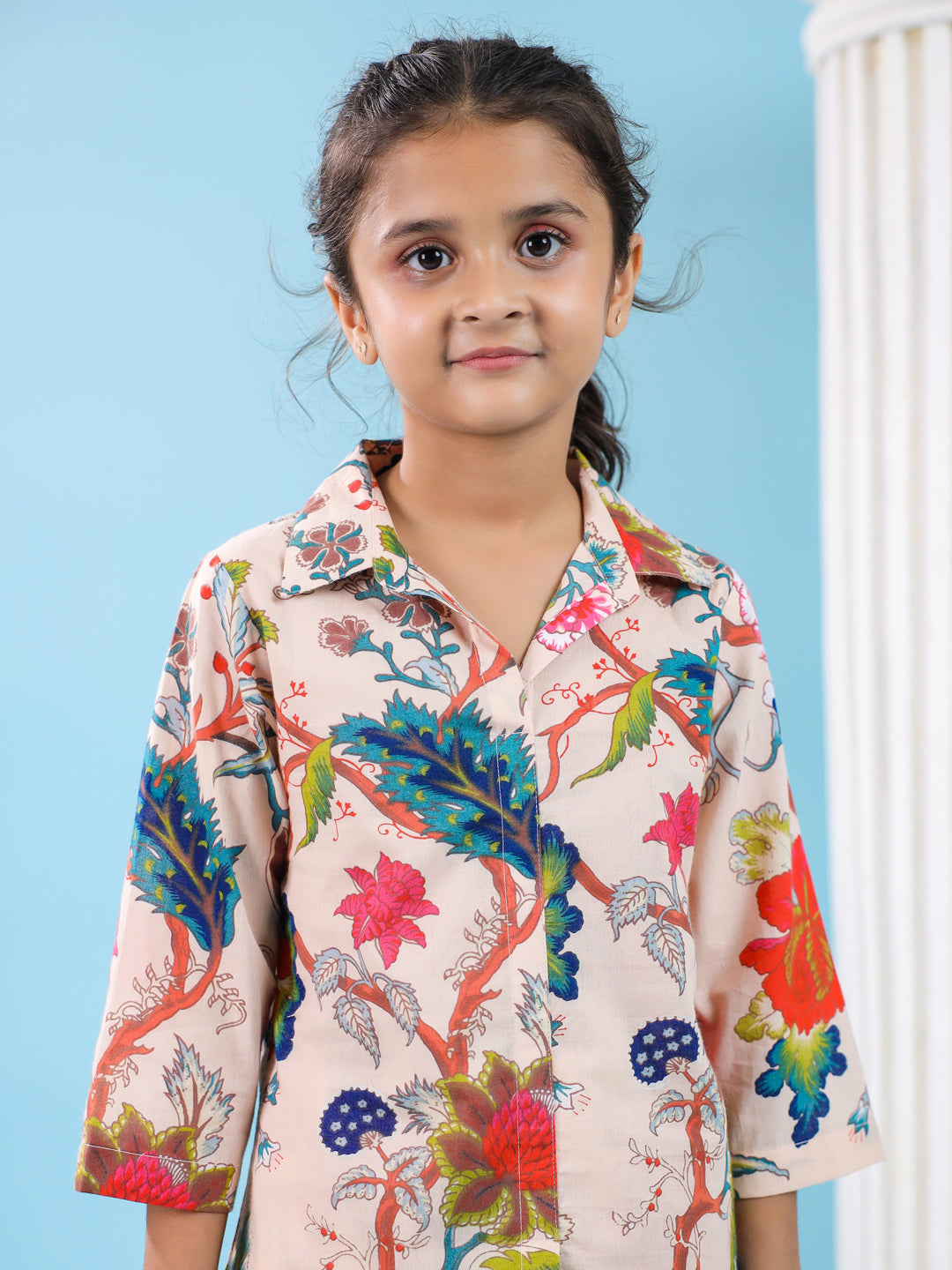 Multi Flower Printed Cotton Night Suit Set