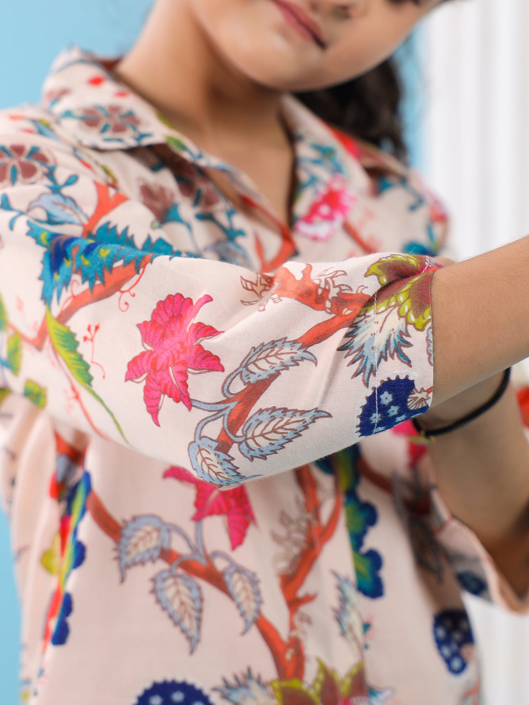 Multi Flower Printed Cotton Night Suit Set