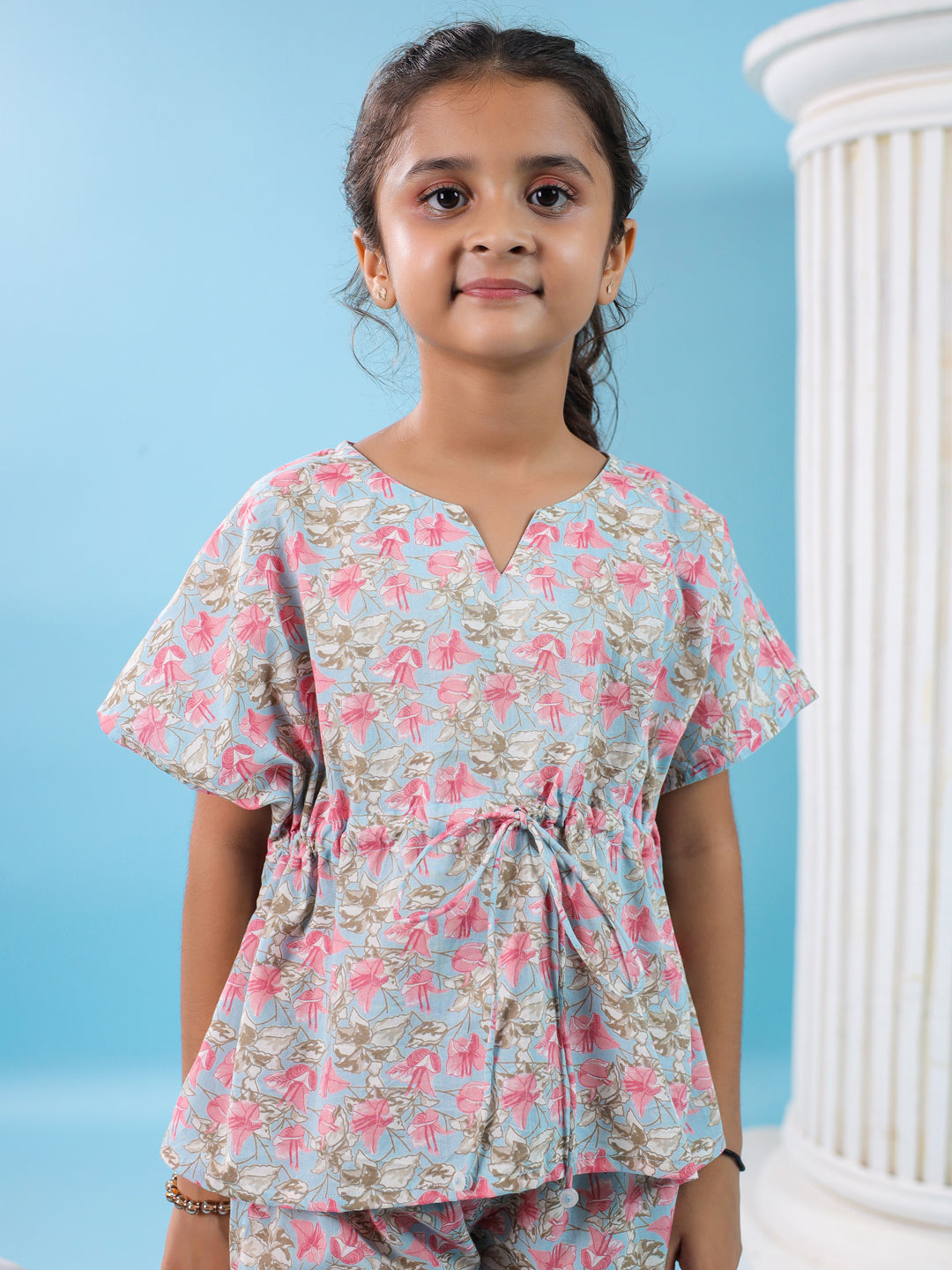 Floral Printed Cotton Night Suit For Kids
