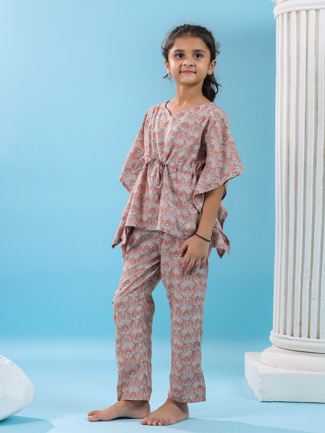 Pink Floral Printed Cotton Night Suit for Kids - SanskrutiHomes 