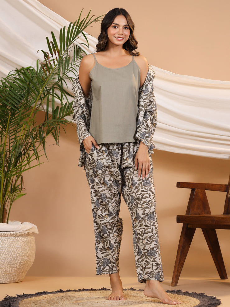 LEAF AND FLORAL  Cotton Night SUIT SET