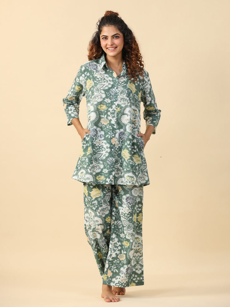 Green  Printed pure cotton co-ord set