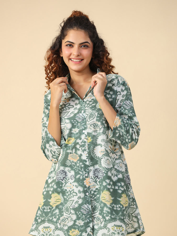 Green  Printed pure cotton co-ord set