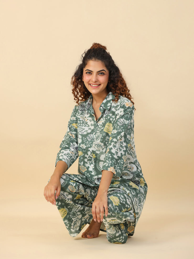 Green  Printed pure cotton co-ord set