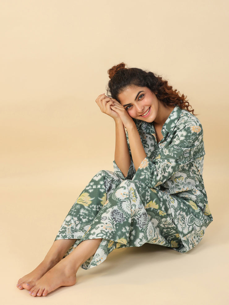 Green  Printed pure cotton co-ord set