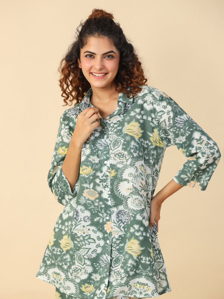 Green  Printed pure cotton co-ord set