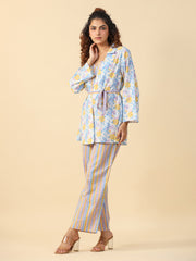 Multi- flora  3 PC Night Suit Set with Pyjama