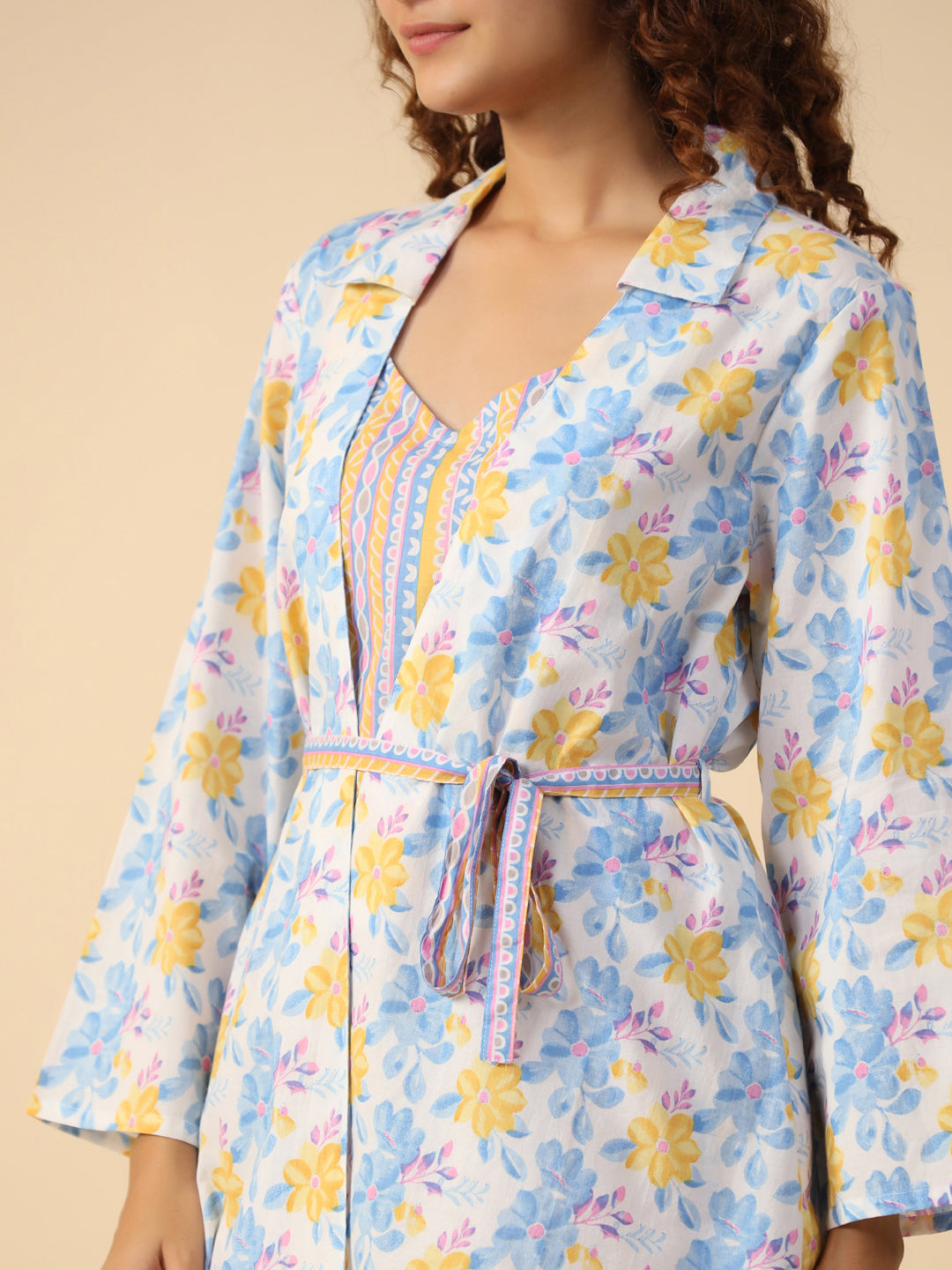 Multi- flora  3 PC Night Suit Set with Pyjama