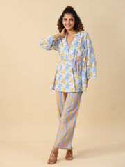 Cotton Printed 3 PEICE Night Suit Set with Pyjama