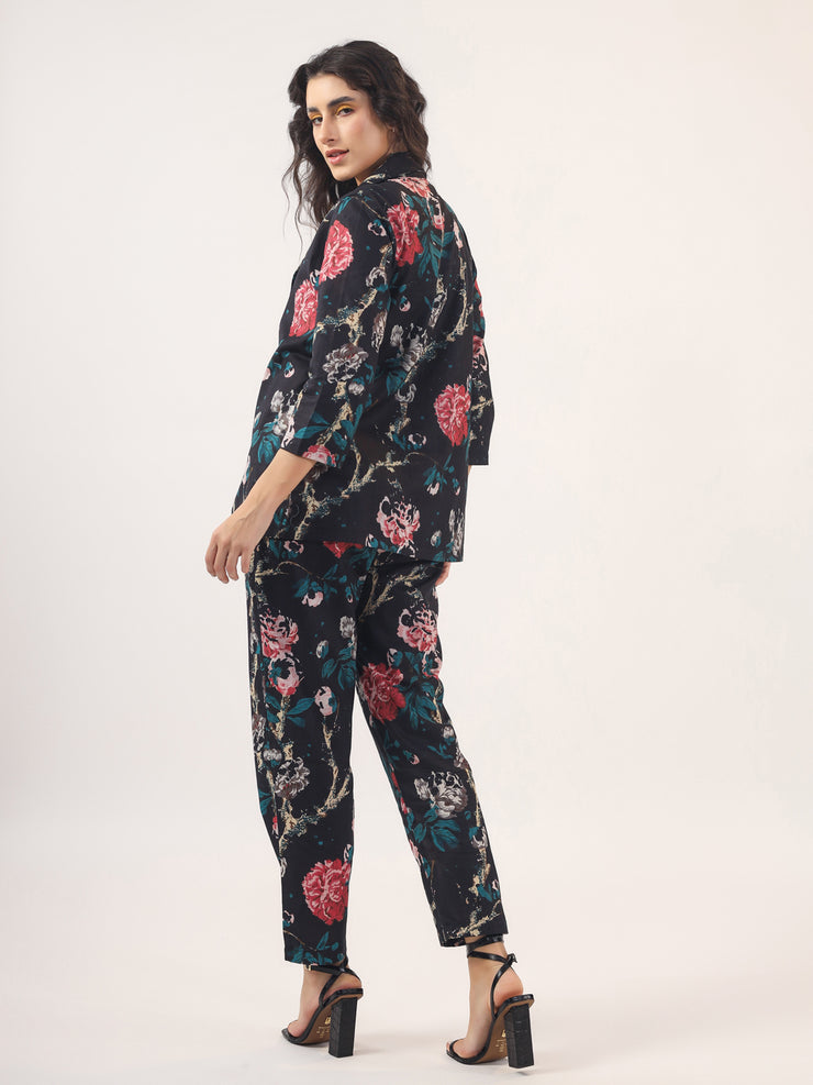 BLACK FLORAL  Cotton Night SUIT