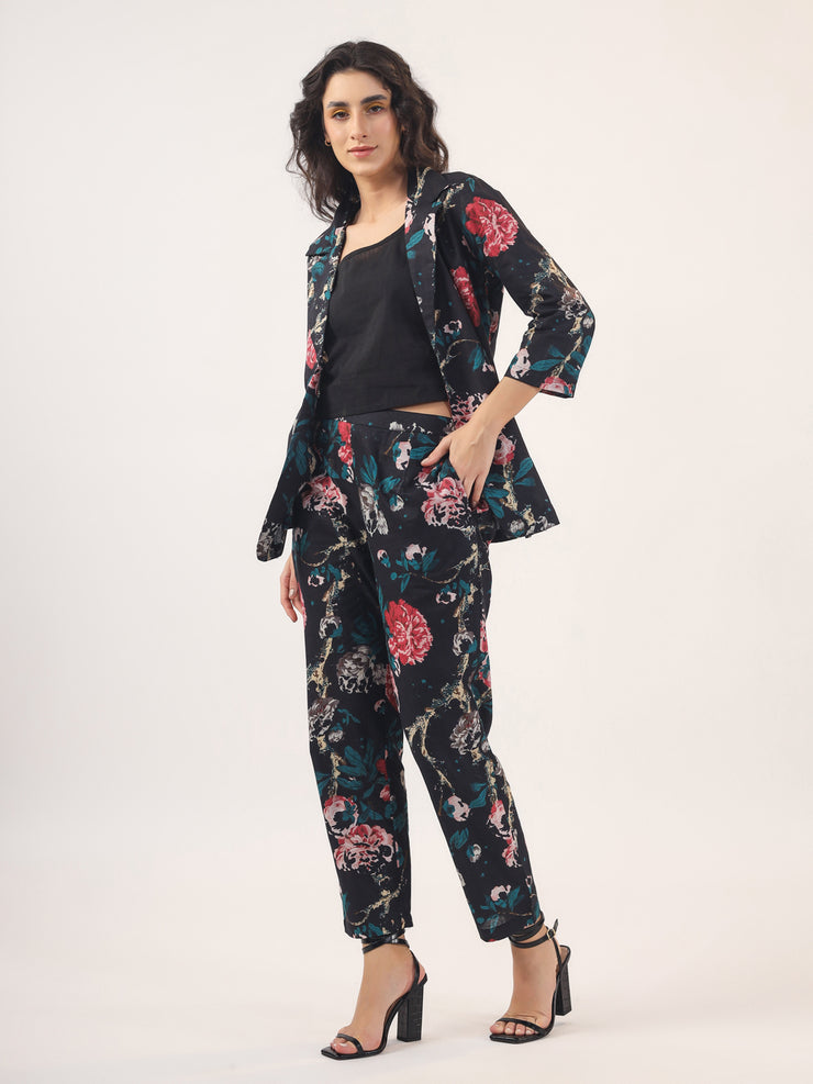 BLACK FLORAL  Cotton Night SUIT