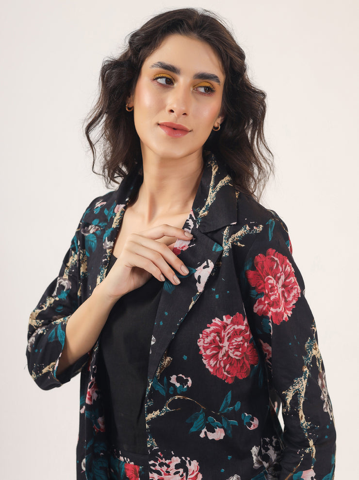 BLACK FLORAL  Cotton Night SUIT