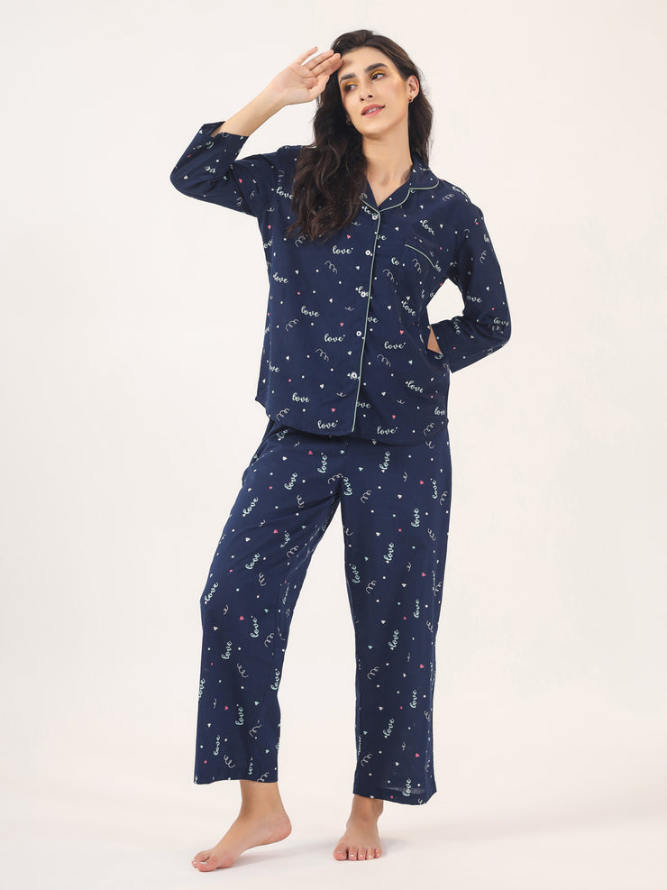 BLUE LOVE Cotton Night SUIT