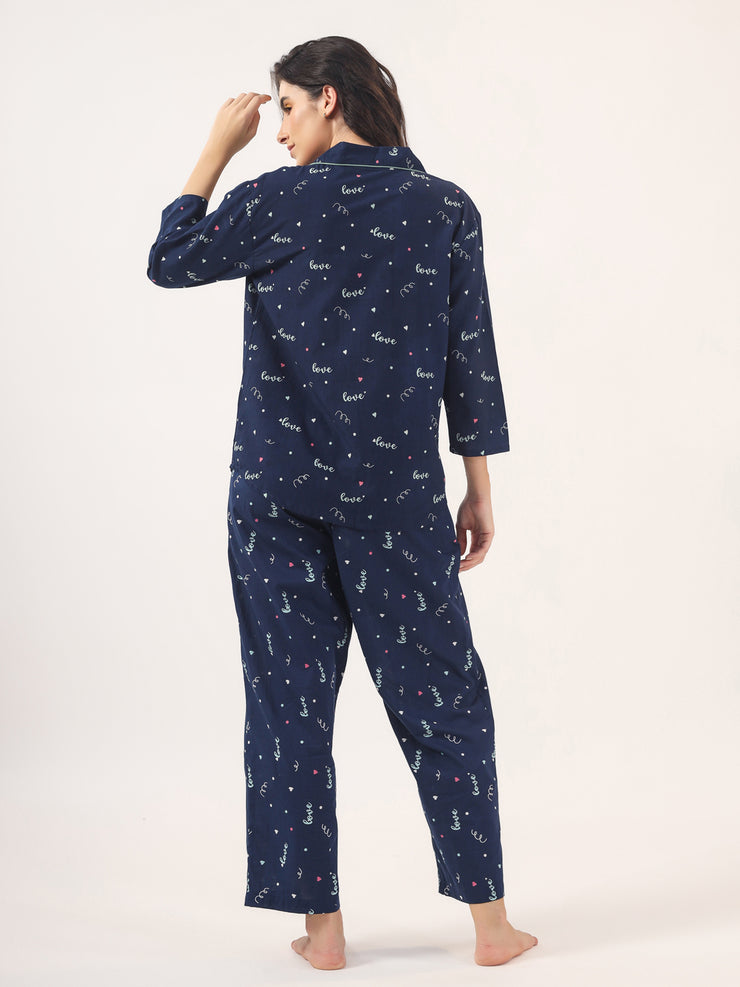 BLUE LOVE Cotton Night SUIT