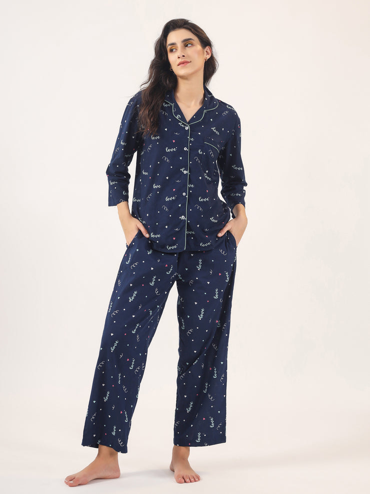 BLUE LOVE Cotton Night SUIT